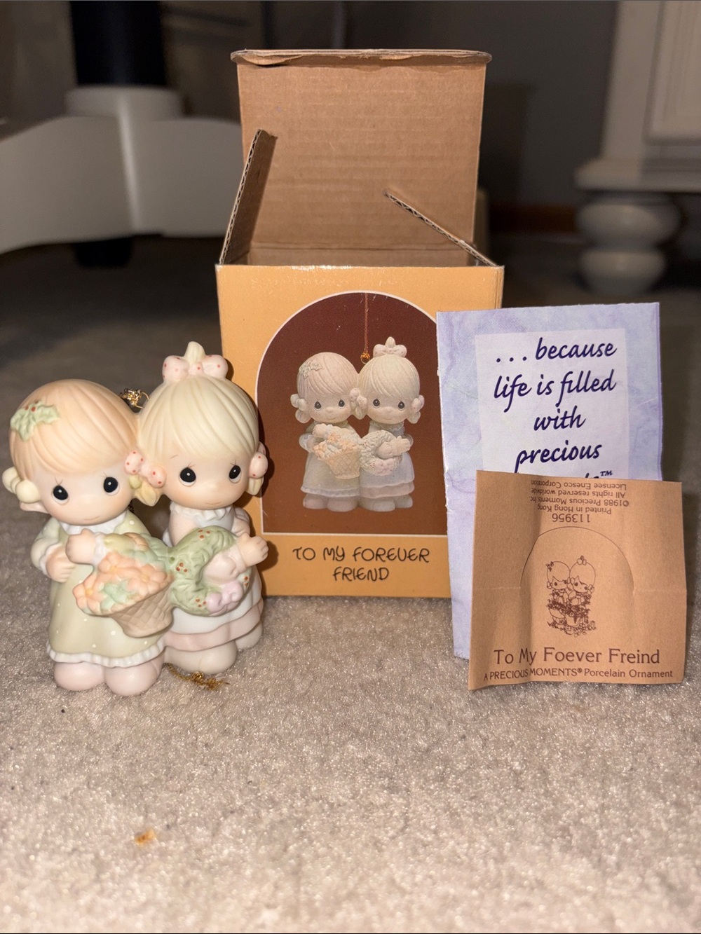 Precious Moments Porcelain Friendship Figurine Set in Cream and Pastel Green